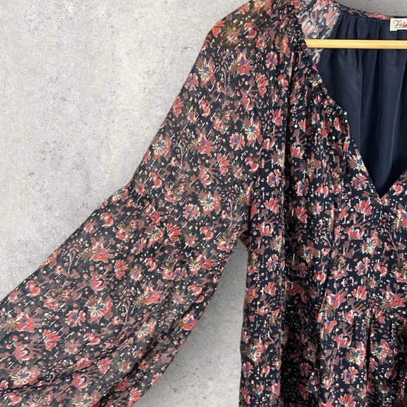 Faherty Silk Sage Wood Tiered Long Sleeve Shift Dress Womens Size Large Bohemian - Picture 11 of 14